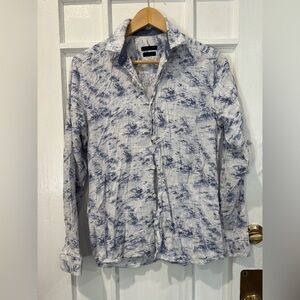 Casual Blue and White Patterned Men's Shirt